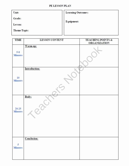 Physical Education Lesson Plans Template New Pe Lesson Plan Template From Terri Steachingtreasure On