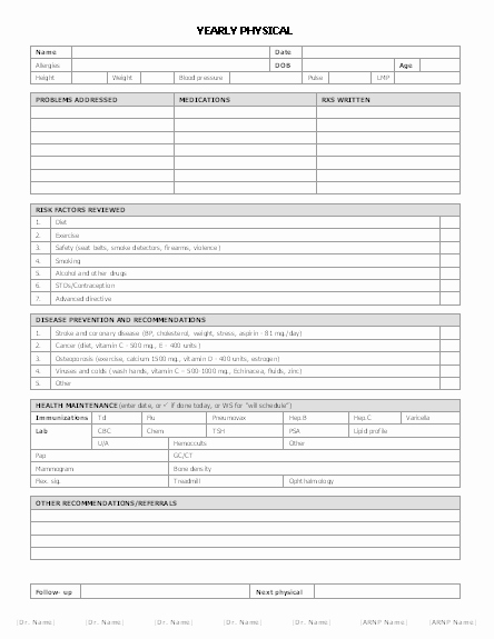 Physical Exam form Template Awesome Yearly Physical form