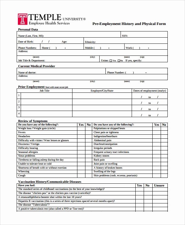 Physical Exam form Template Best Of 9 Sample Physical Exam forms Pdf