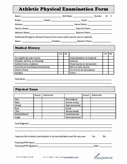 Physical Exam form Template Best Of athletic Physical form