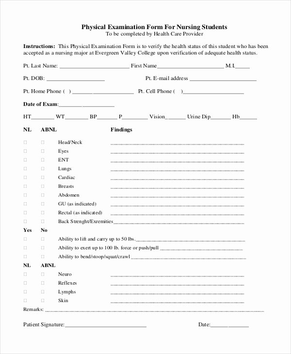 Physical Exam form Template Elegant Sample Physical assessment forms 8 Free Documents In
