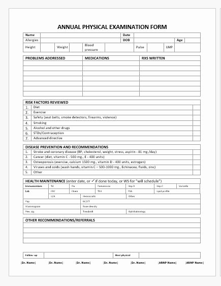 Physical Exam form Template Luxury Annual Physical Examination forms