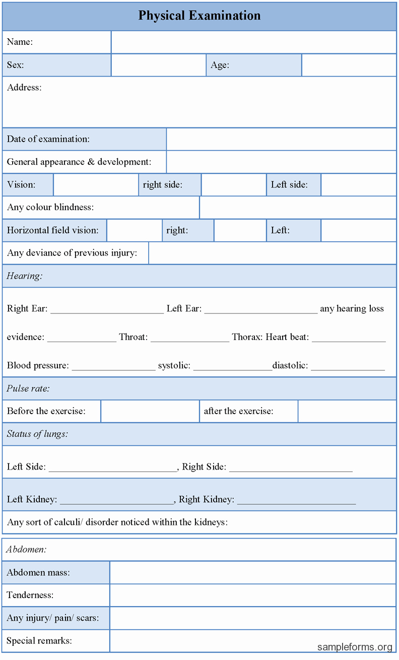 Physical Exam form Template Unique Physical Examination form Sample forms
