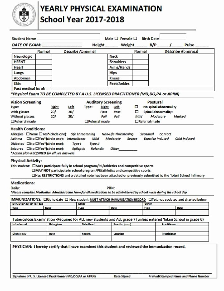 Physical Exam form Template Unique Printable Physical form