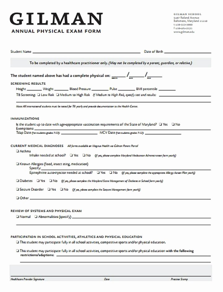 Physical Examination form Template Beautiful 8 Yearly Physical form Templates Pdf
