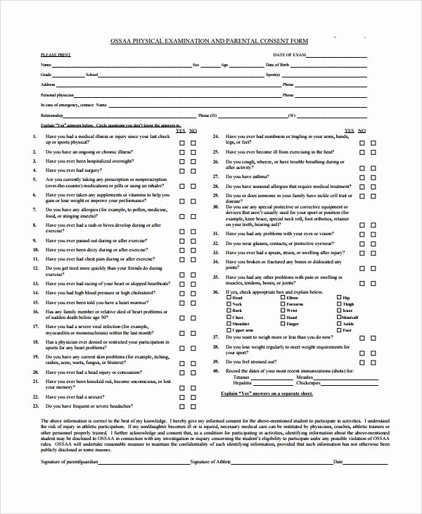 Physical Examination form Template Inspirational 9 Sample Physical Exam forms Pdf