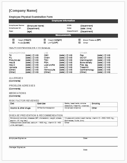 Physical Examination form Template Luxury Employee Physical Examination forms Ms Word