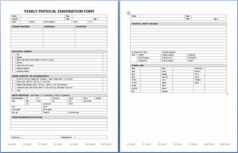 Physical Examination form Template Luxury Yearly Physical Examination form