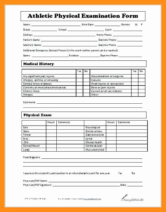 Physical Examination form Template New 10 11 Physical Exam forms Templates