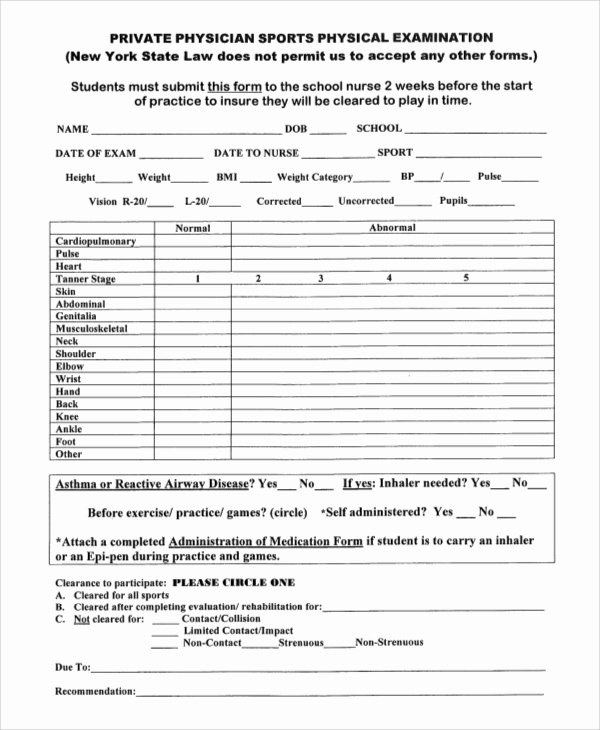 Physical Examination form Template New Sample Sports Physical form 8 Examples In Pdf Word