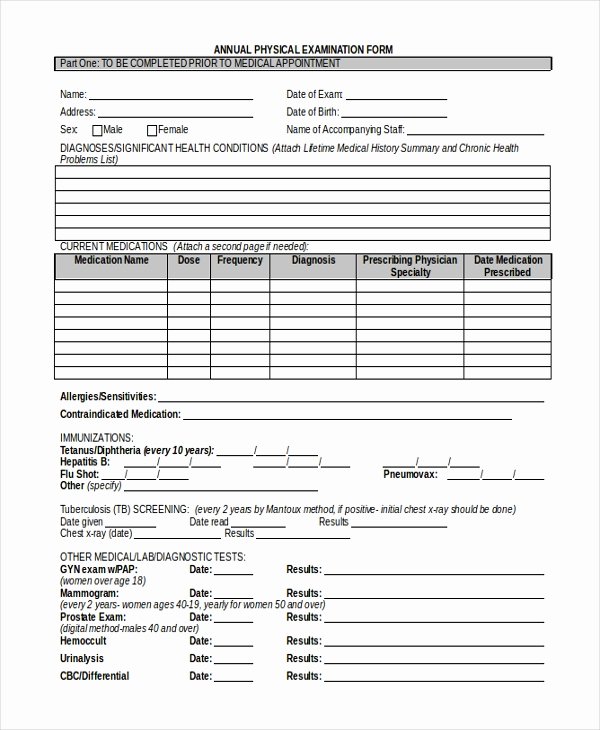 Physical Examination form Template Unique Sample Physical Examination form 11 Free Documents In