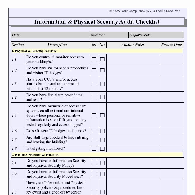 Physical Security Risk assessment Template Awesome 28 Of Blank Security Checklist Template