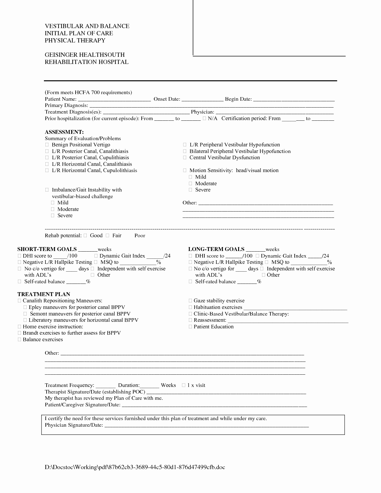 Physical therapy Evaluation Template Elegant Best S Of Pt Initial Evaluation Samples Sheet