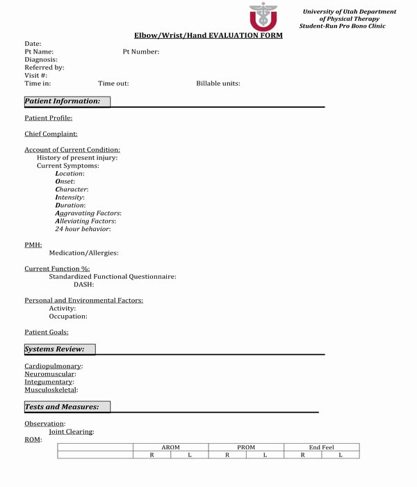 Physical therapy Evaluation Templates Inspirational 11 Physical therapy assessment forms Pdf