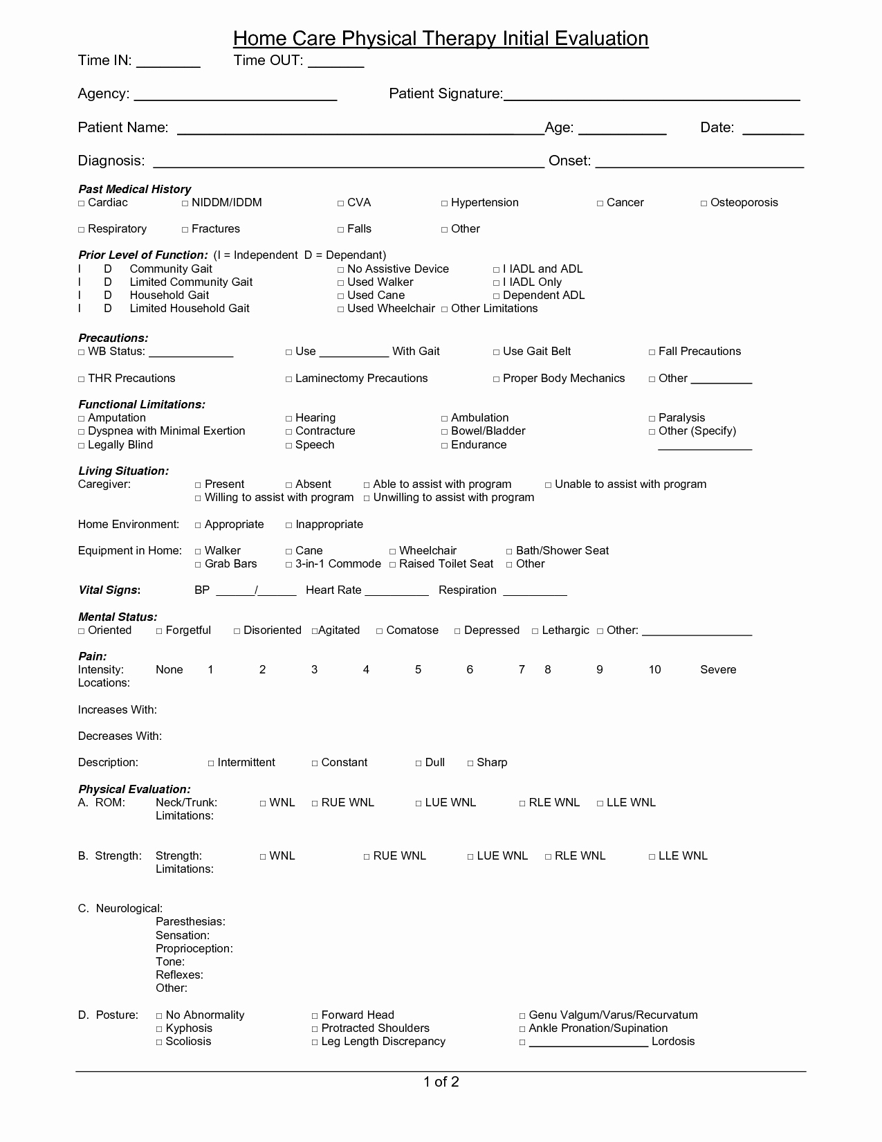 Physical therapy Evaluation Templates Unique Best S Of Pt Initial Evaluation Samples Sheet
