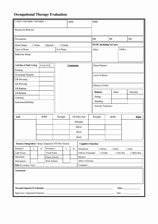 Physical therapy Initial Evaluation Template Beautiful Occupational therapy Evaluation Printable Pdf