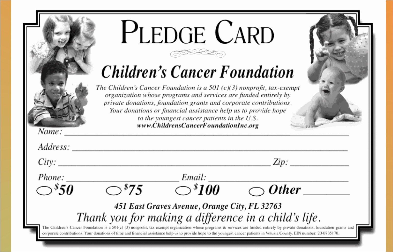 Pledge Card Template Word Awesome Childhood Cancer Foundation Inc Pledge Card for 2011