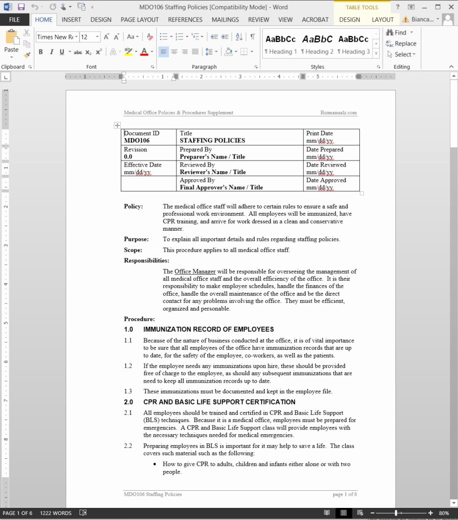 Policy and Procedure Template Examples Elegant Staffing Policies Procedure