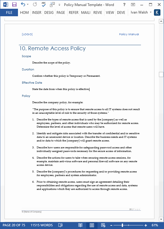 Policy and Procedure Template Examples Fresh Download Policy &amp; Procedures Manual Templates Ms Word 68