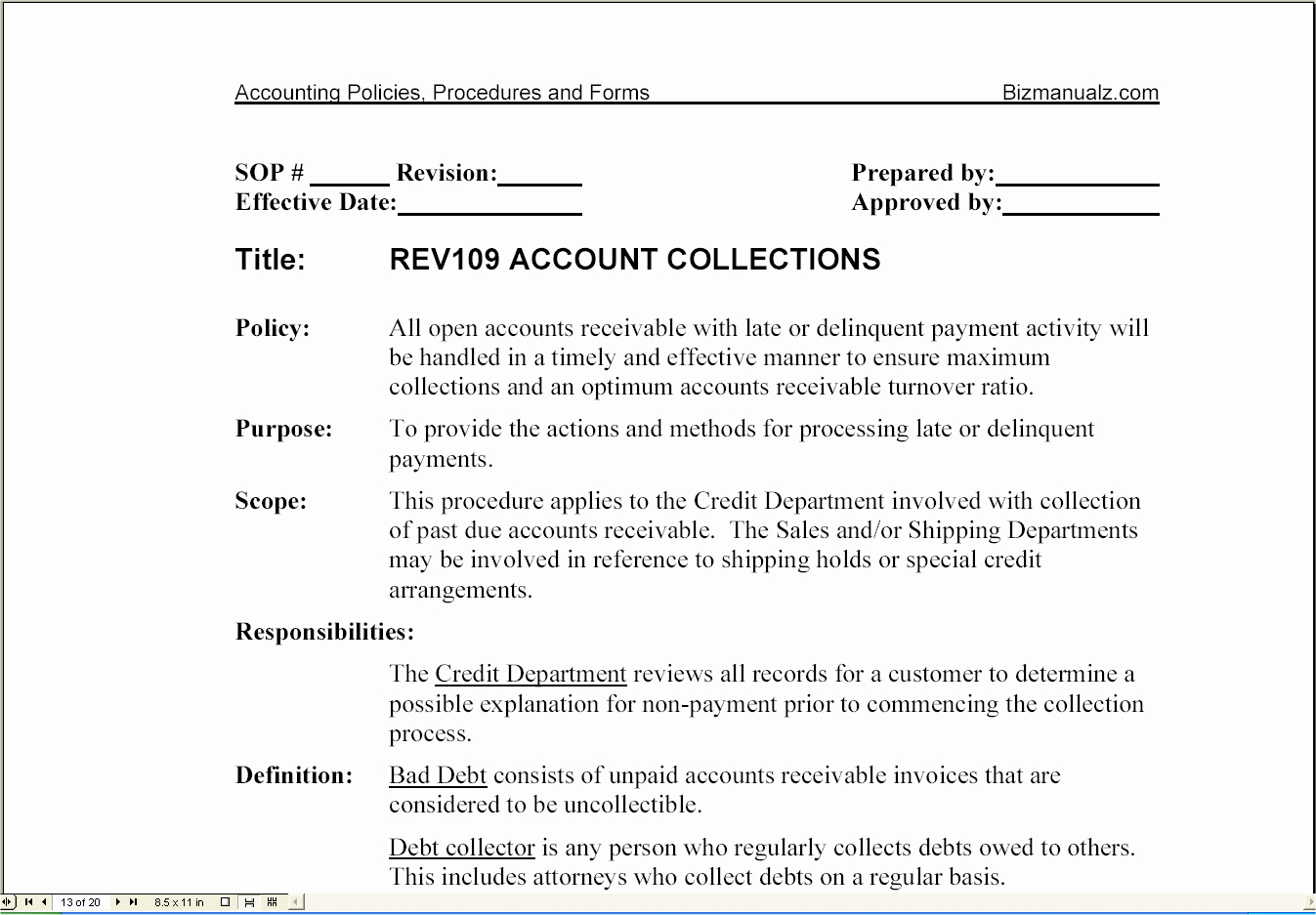 Policy and Procedure Template Examples Lovely Bizmanualz Accounting Policies Procedures and forms Mbaware