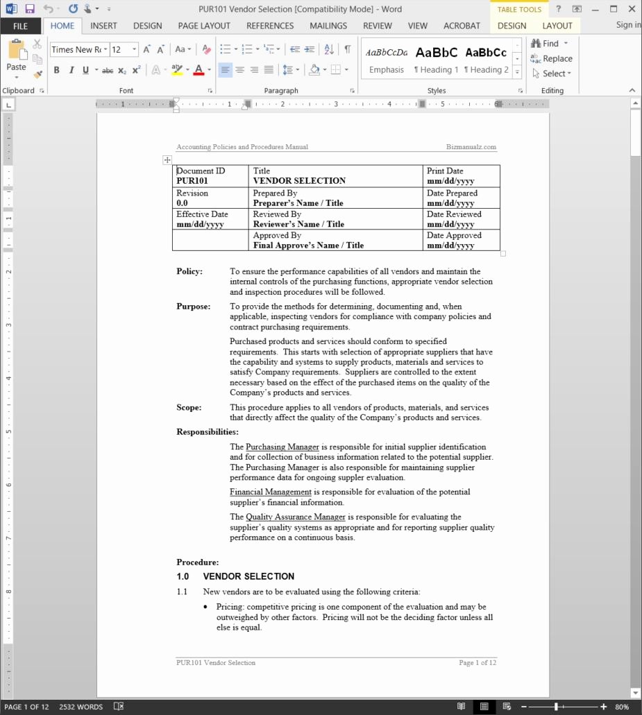 Policy and Procedure Template Examples Luxury why Use Microsoft Word Templates for Policies and Procedures