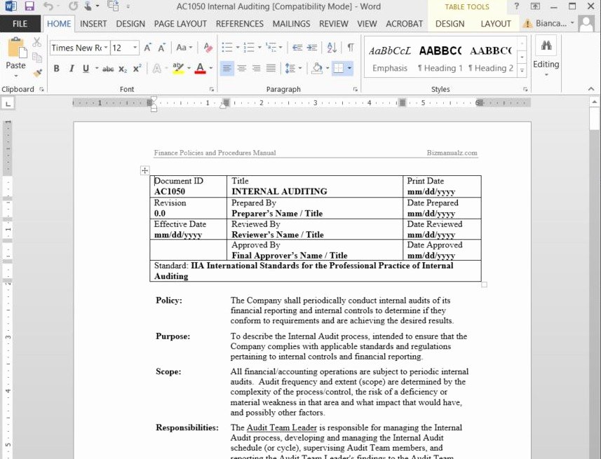 Policy and Procedure Template Examples Unique Free Sample Policies and Procedures Template