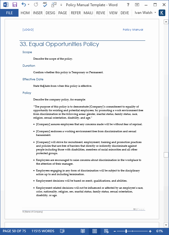 Policy and Procedure Template Free Elegant Policy Manual Templates Ms Word Excel