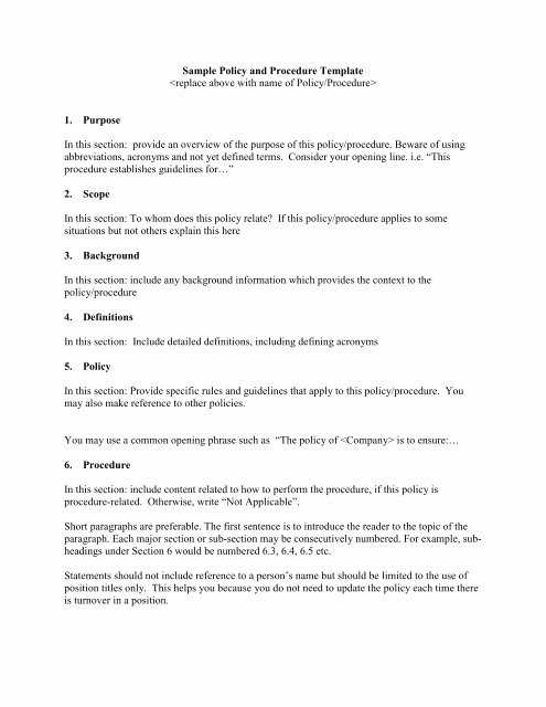 Policy and Procedure Template Free Fresh Sample Policy and Procedure Template