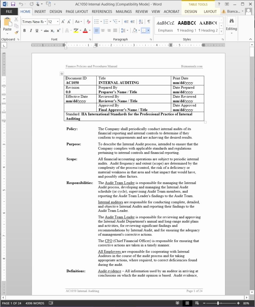 Policy and Procedure Templates Awesome Finance Policies Procedures Manual Template