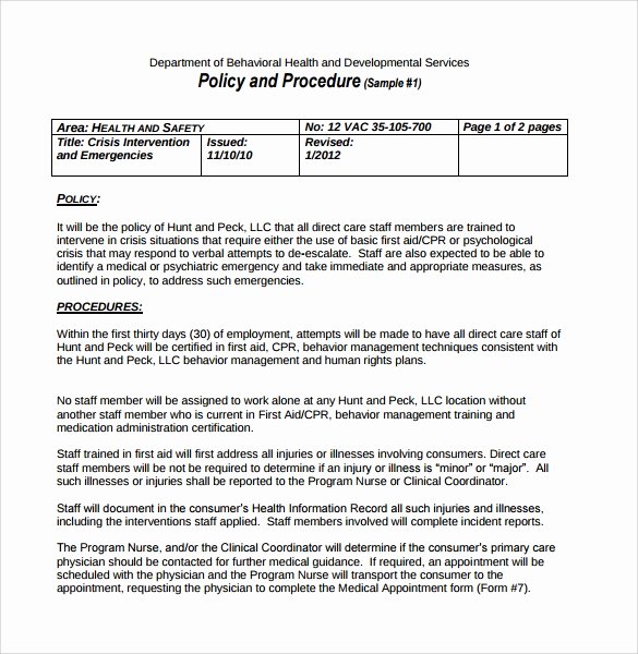 Policy and Procedure Templates Inspirational Policies and Procedures Template