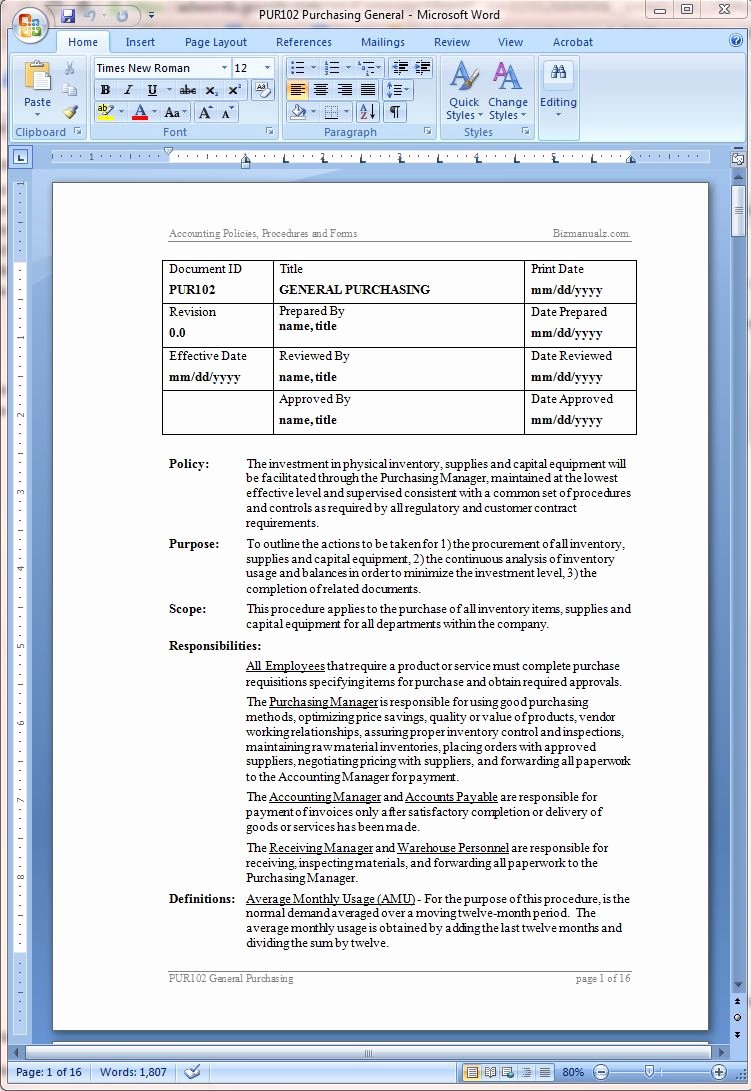 Policy and Procedures Template Beautiful Procurement Policy and Procurement Procedure Template