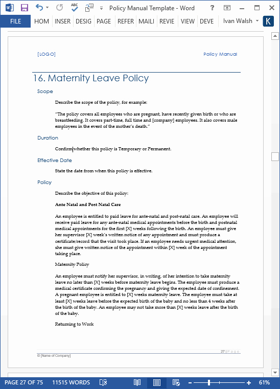 Policy and Procedures Template Lovely Download Policy &amp; Procedures Manual Templates Ms Word 68
