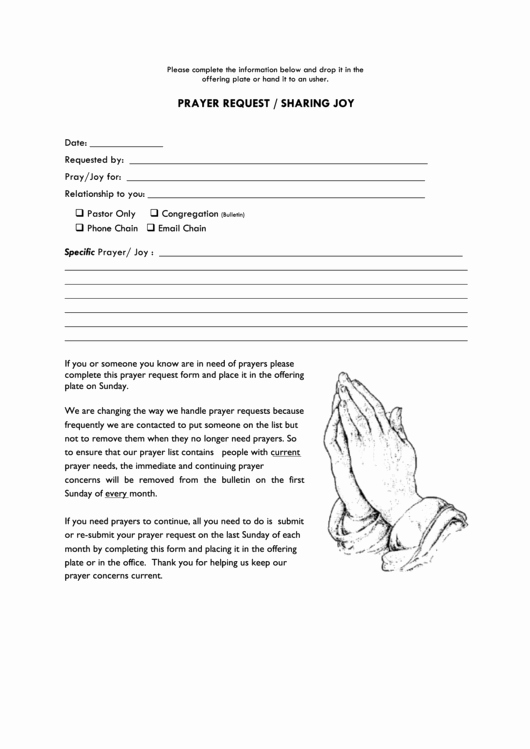 Prayer Request forms Templates Unique Prayer Request Sharing Joy Printable Pdf