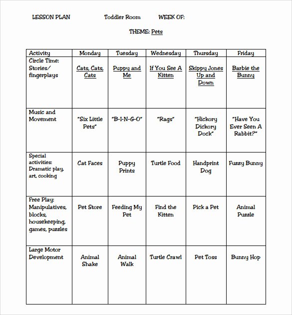 Preschool Daily Lesson Plan Template Fresh Sample toddler Lesson Plan 9 Example format
