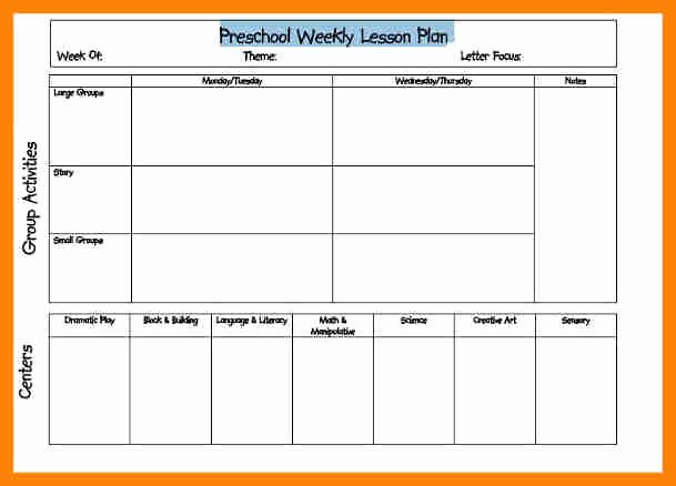 Preschool Daily Lesson Plan Template Fresh Weekly Lesson Plan for Preschool