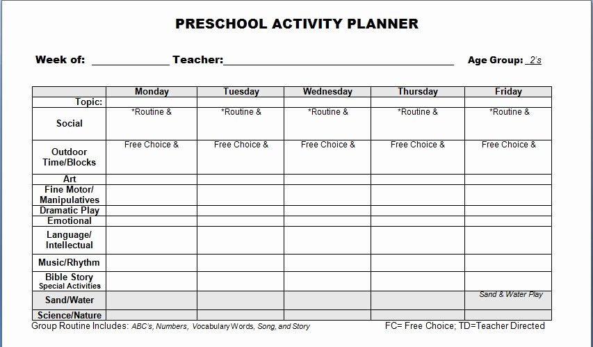Preschool Daily Lesson Plan Template New Free Preschool Lesson Plan Template Printable