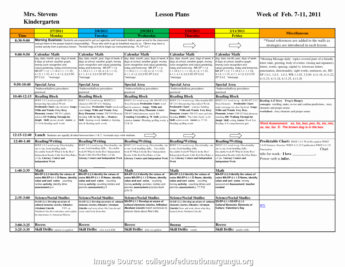 Preschool Lesson Plan Template Inspirational Regular Lesson Plan Outline for Kindergarten 22 Sample