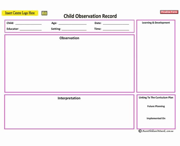 Preschool Teacher Observation form Template Inspirational Anecdotal Record Aussie Childcare Network
