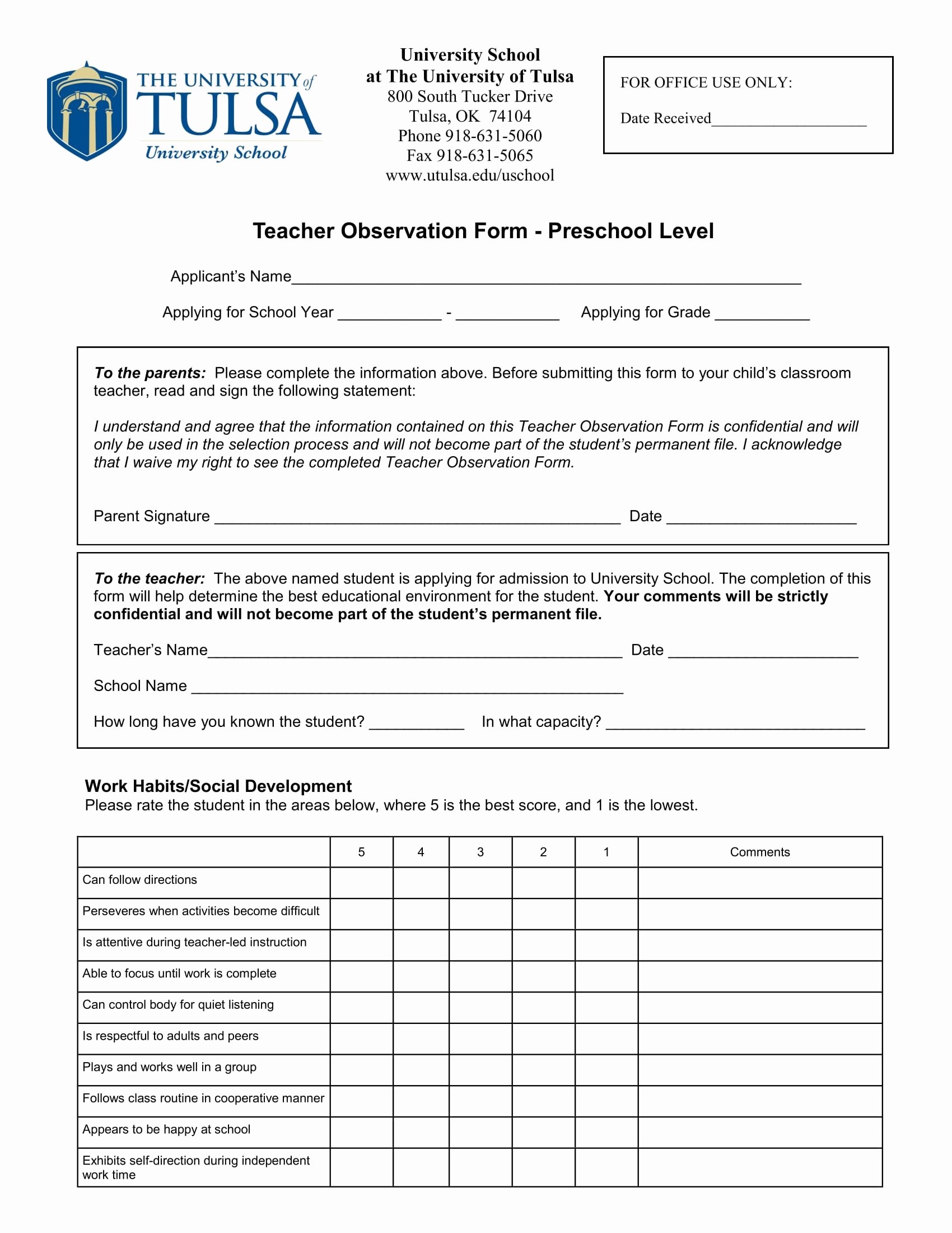 Preschool Teacher Observation form Template Inspirational Free 3 Preschool Observation forms In Pdf