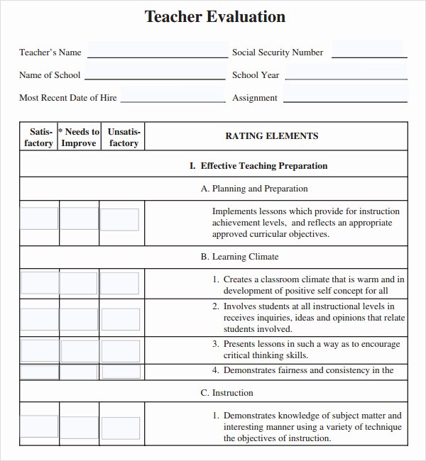 Preschool Teacher Observation form Template Inspirational Teacher Evaluation and Feedback form Sample for Students