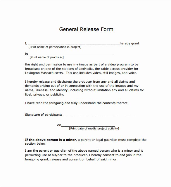 Print Release form Template Fresh General Release form 7 Free Samples Examples &amp; formats