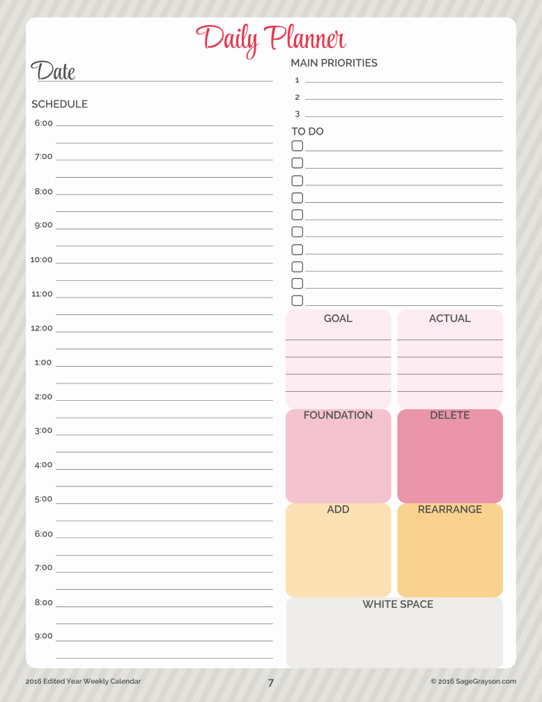 Printable Daily Schedule Template Fresh Free Printable Worksheet Daily Planner for 2016 Sage