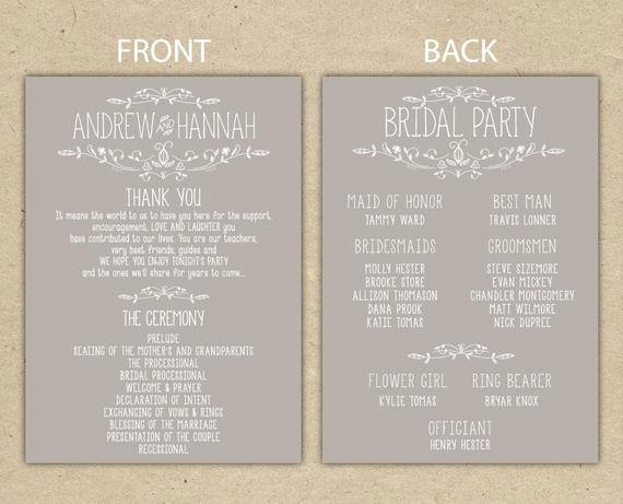 Printable event Program Template Unique Items Similar to Wedding Program Wedding Reception