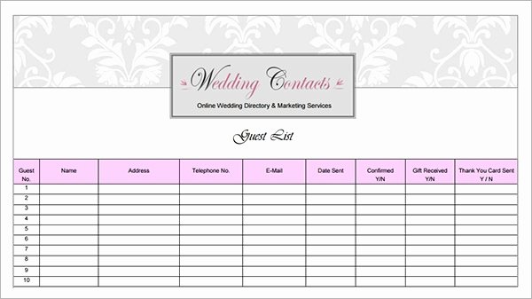 Printable Guest List Template Awesome 17 Wedding Guest List Templates Pdf Word Excel
