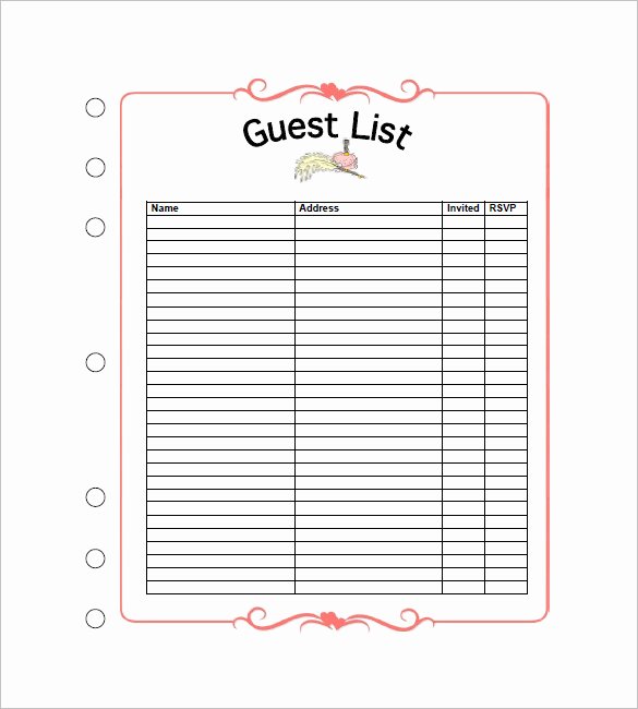 Printable Guest List Template Elegant Guest List Templates