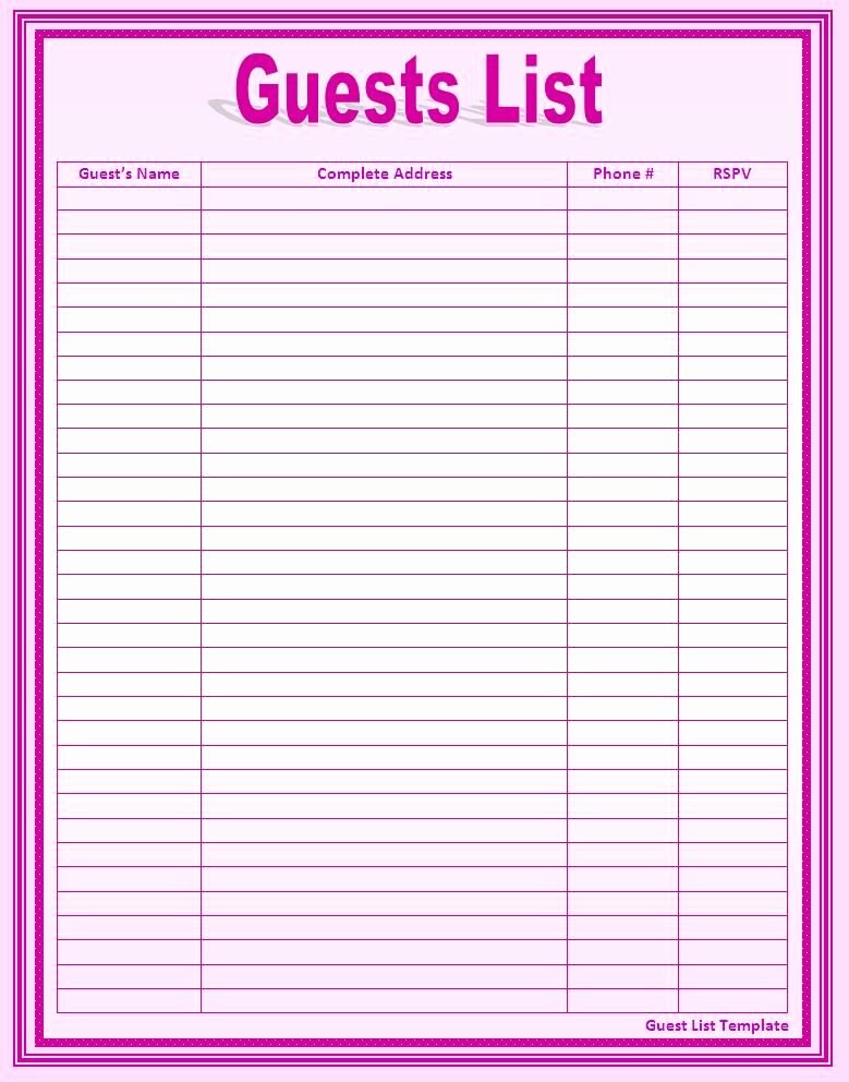 Printable Guest List Template Luxury Vendor List for events Images Google Search