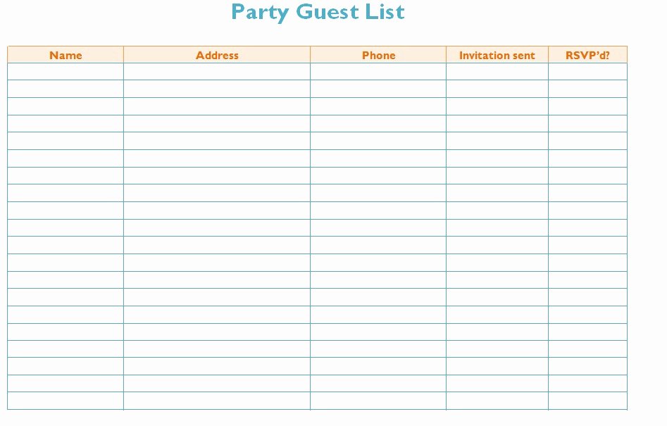 Printable Guest List Template New Party Guest List Template Sample
