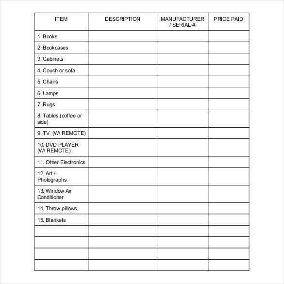Printable Inventory List Template Lovely Home Inventory Template 15 Free Excel Pdf Documents