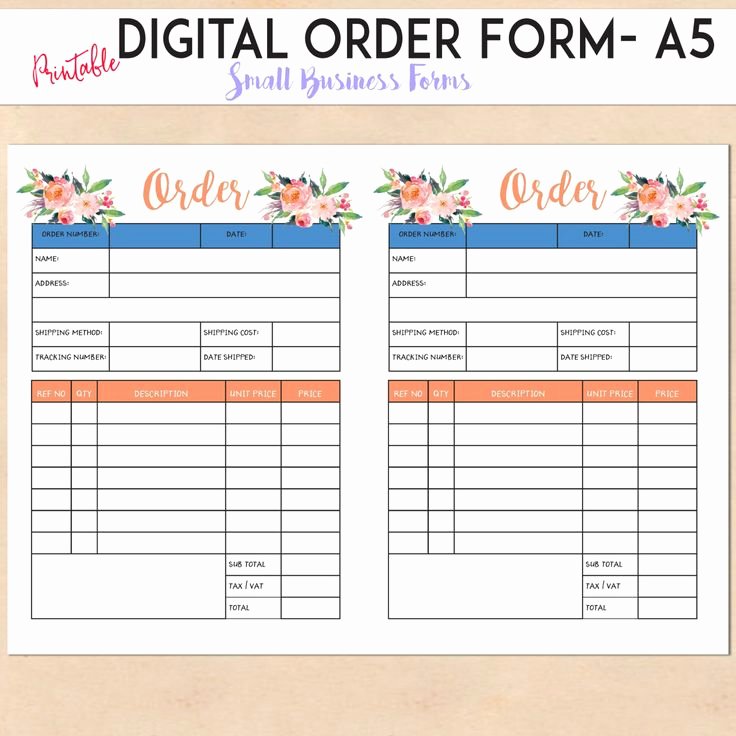 Printable order forms Templates Inspirational Digital order form Printable Template Custom