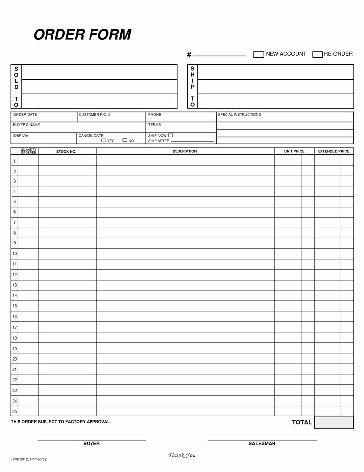 Printable order forms Templates New Free Blank order form Template